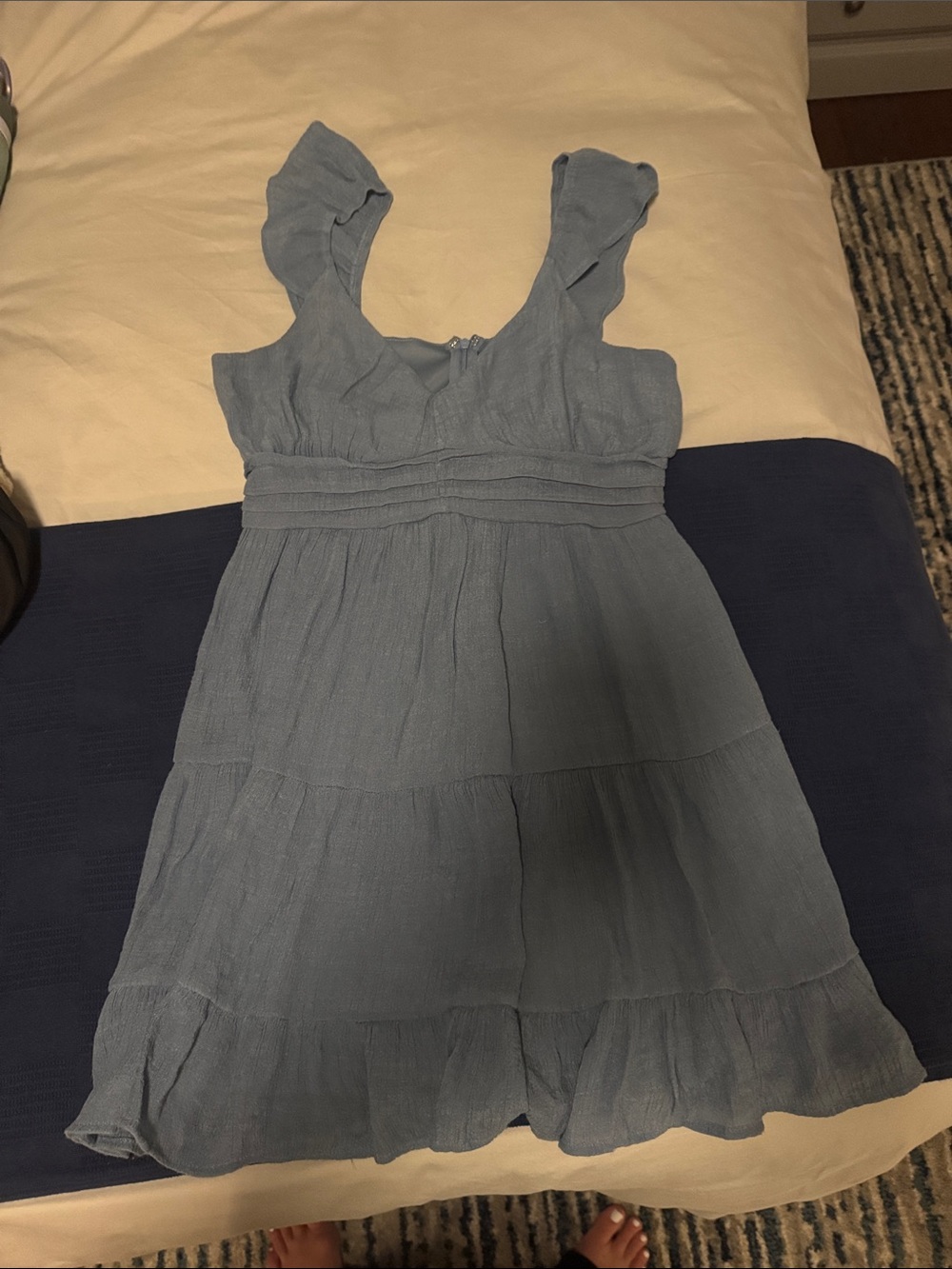 Altar'd State Dusty Blue Ruffle-Strap Tiered Mini Dress